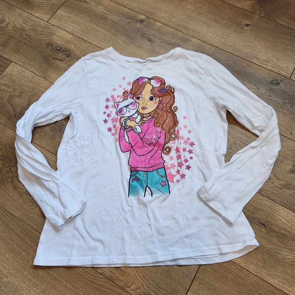 14-16 Girls Long Sleeve cat Tee